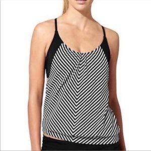 Athleta Slash Stipe Blousy Tankini Black White 34 B/C